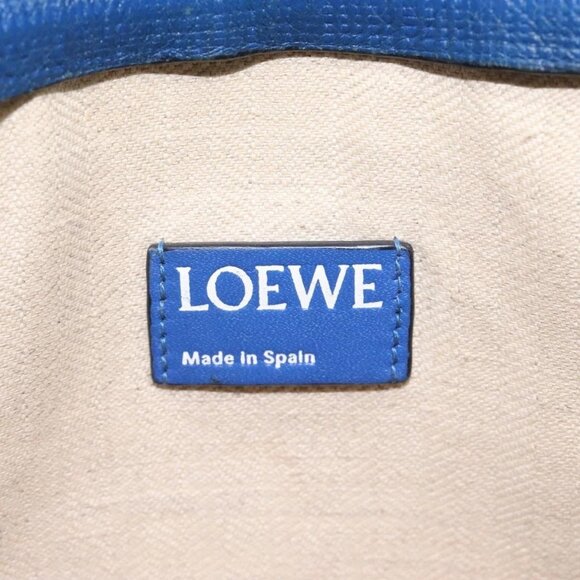 LOEWE Anagram Clutch Bag Leather Blue Gold Auth - Picture 9 of 15
